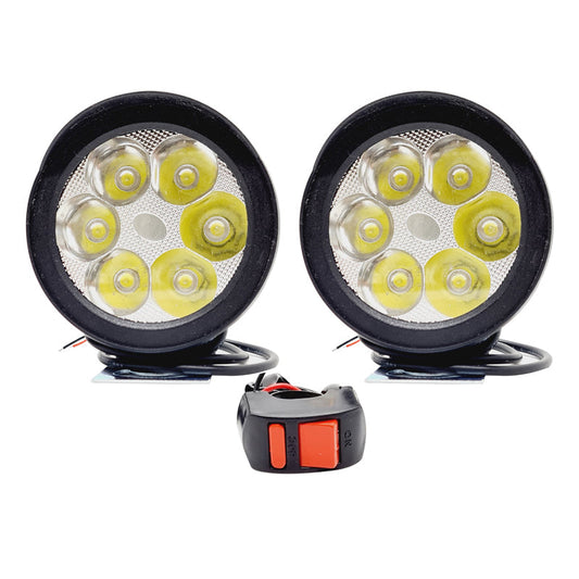 LED Fog Lights for Bikes and Cars High Power, Heavy clamp and Strong ABS Plastic. (6 led Cap Set)