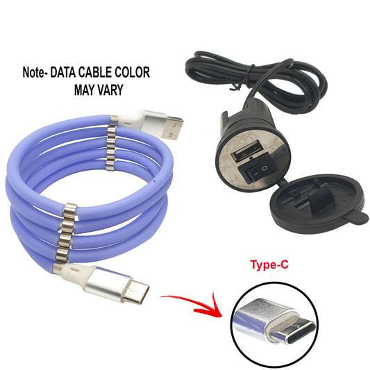 USB Mobile Charger with Type C Data Cable (Fast Charging & Data Transfer) for Bikes & Cars.