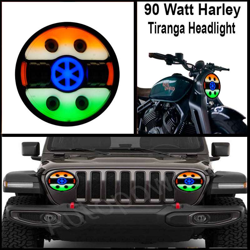 7 Inch Tri Colour Round LED Headlight For Bikes and Cars (12V-80V 90W) (Tiranga)