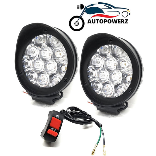 LED Fog Lights for Bikes and Cars High Power, Heavy clamp and Strong ABS plastic. (12 led cap set)