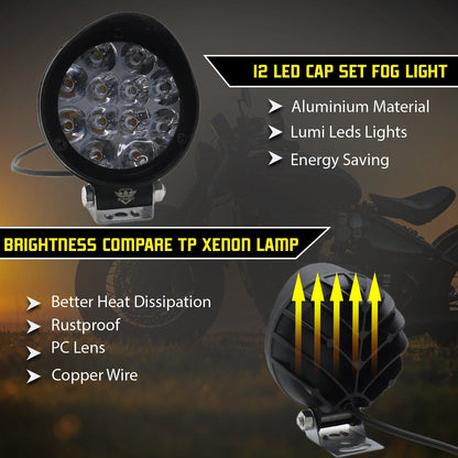 AutoPowerz 12 LED Yellow-White Fog Light for Universal Bike & Car Easy to Install Compactable with all type Vehicles