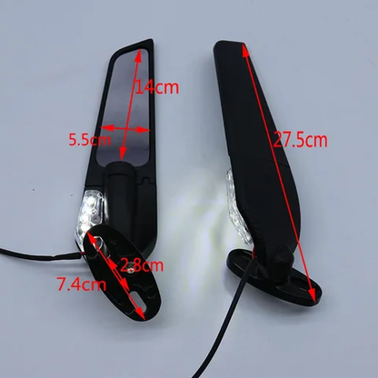 Motorcycle Rear View Mirror, Aluminium 360 Degree Rotation Side Wind Adjustable Wing Mirror with LED for R15,R25,R3,R1,R1S,R6,R6S,V2,V3,V4 | Ninja 250 300 400 GSX250R (Black, Pack of 2, With Led Light)