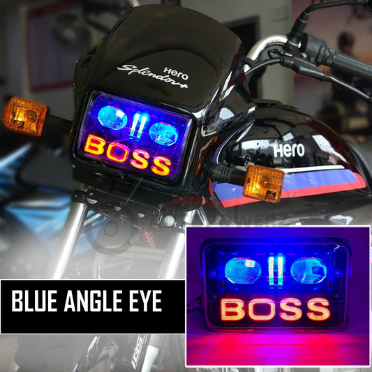 AUTOPOWERZ® LED Projector Hi/Low Beam White & Yellow Boss Splendor Headlight With Red Angle Eye Blue Pattern For Hero Splendor Plus, Splendor Pro, Splendor (Boss Yellow White Splendor Headlights)