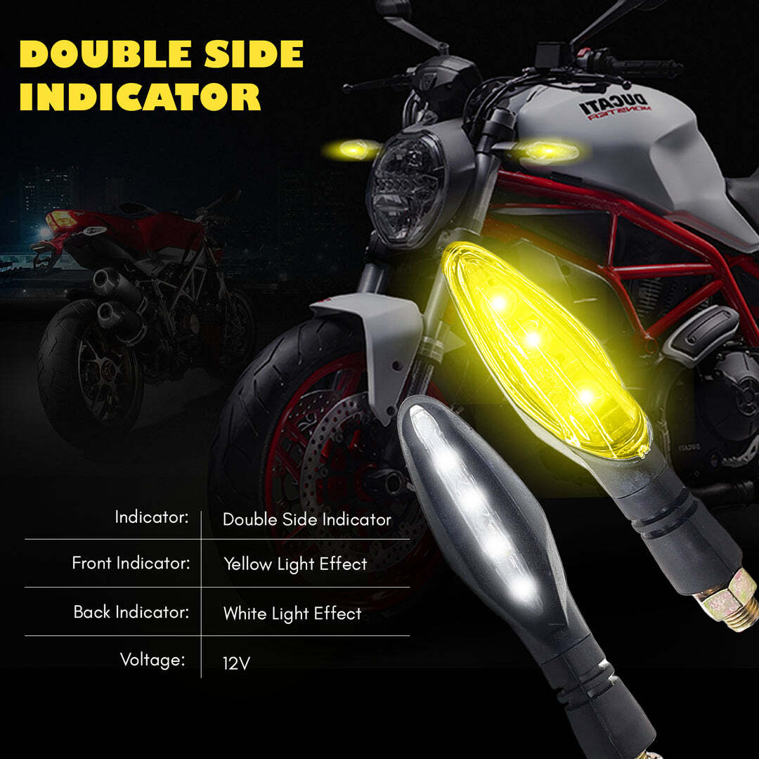 Universal Dual Side LED Motorcycle Indicator Yellow Running Light with White DRL (Pack Of 2)