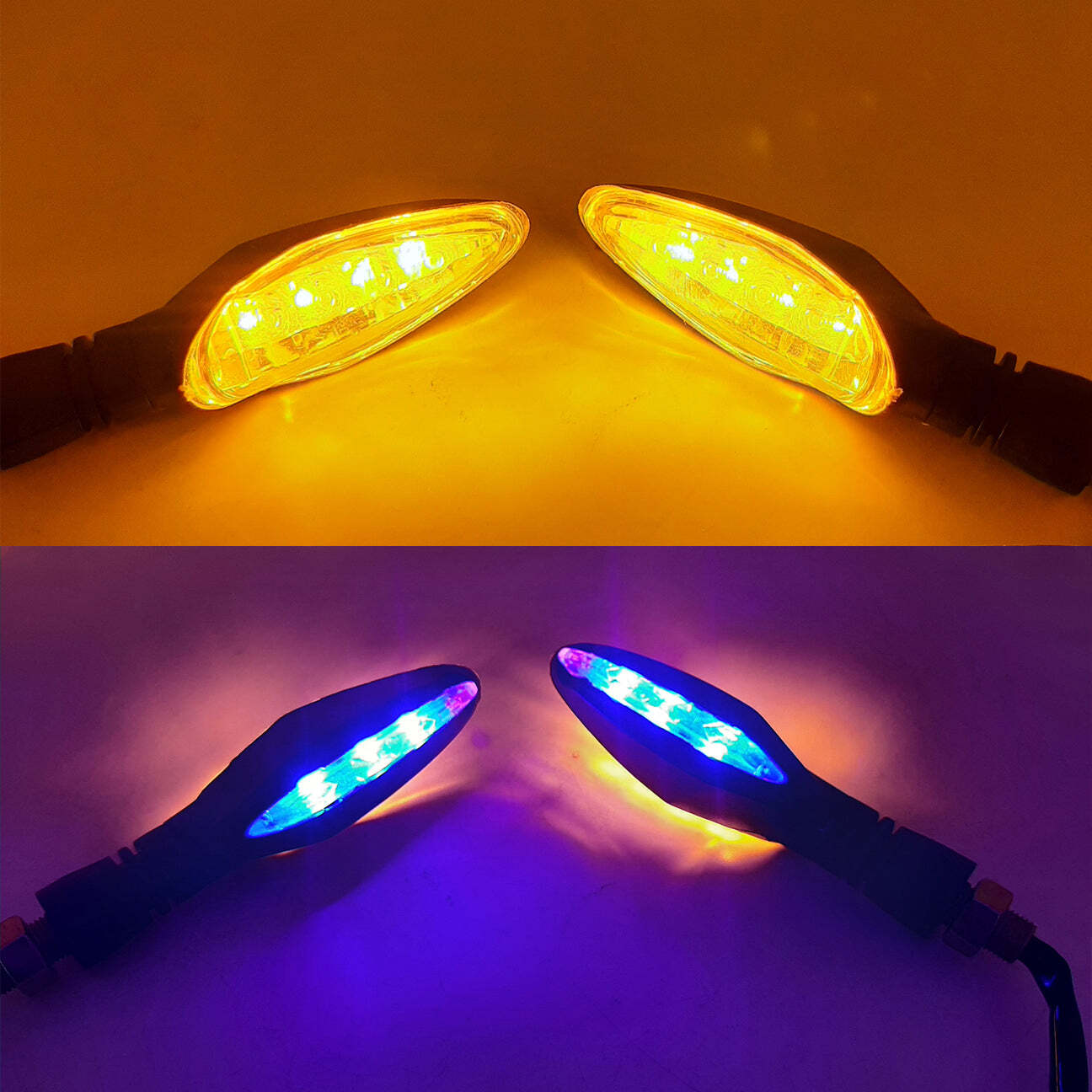 Universal Dual Side LED Motorcycle Indicator Yellow Stable Light with Blue Stable DRL (Pack Of 2)