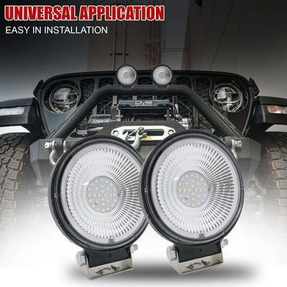 28 LED ROUND FOG LIGHT Flood Driving Lamp for Car, Off Road Truck, Jeep, SUV, ATV and UTV (72W, 12V-80V DC, White Pack of 1)