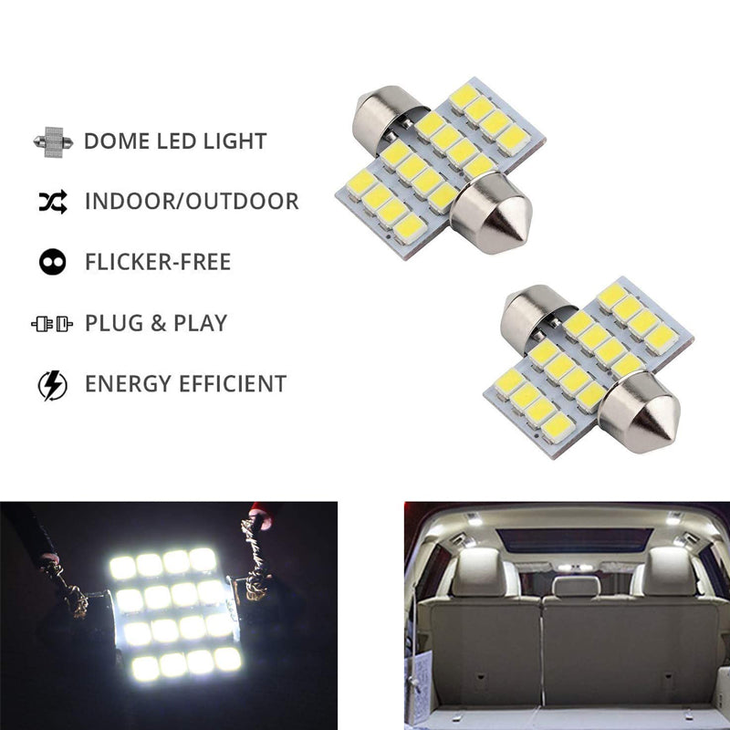 16 LED Universal Car Interior Super Bright Roof Light Reading Dome Bulb Lamp with Festoon Holder (Pack of 2Pcs )