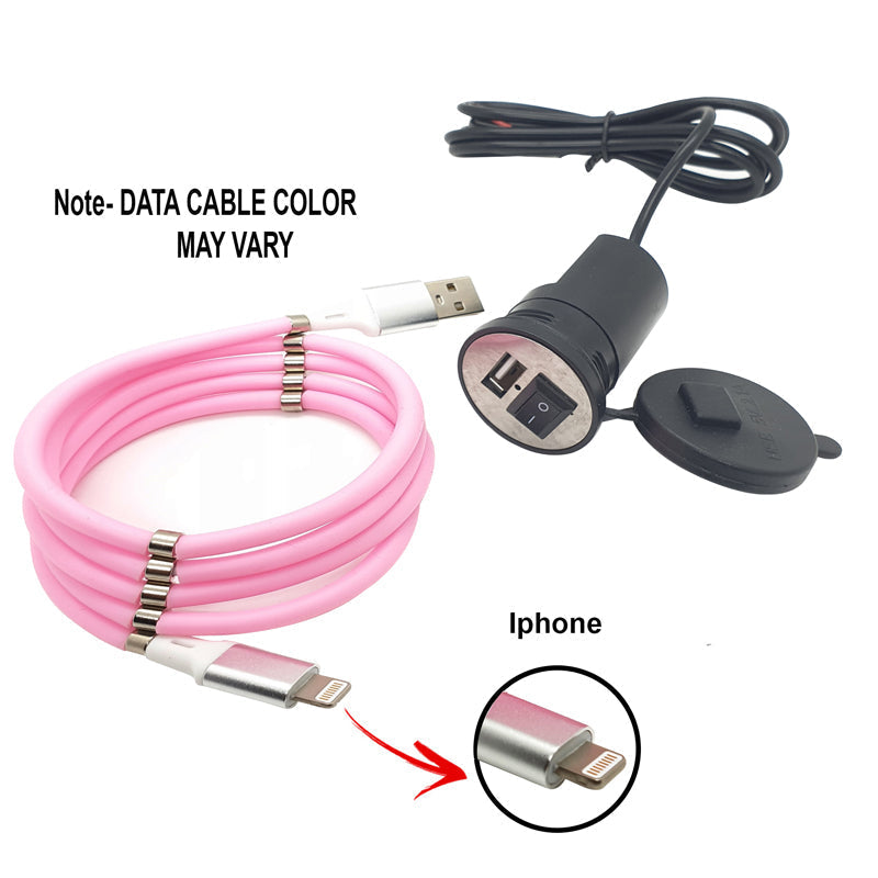 USB mobile charger With Data Cable (Fast Charging & Data Transfer) for Bikes & Cars.