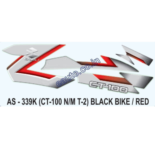 Graphics Sticker Set for Bajaj CT 100 | Type 2 | New Model | Black Vehicle | Red Sticker | Both Sides