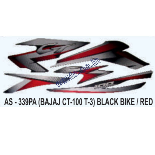 Graphics Sticker Set for Bajaj CT 100 | Type 3 | Black Vehicle | Red Sticker | Both Sides