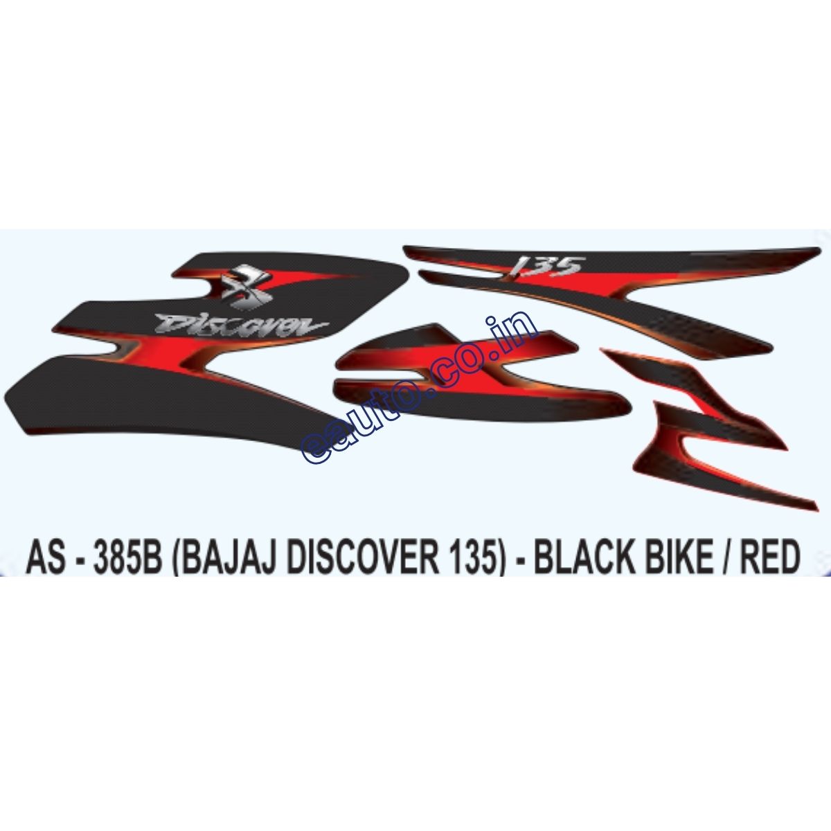 Graphics Sticker Set for Bajaj Discover 135 | Black Vehicle | Red Sticker | Both Sides