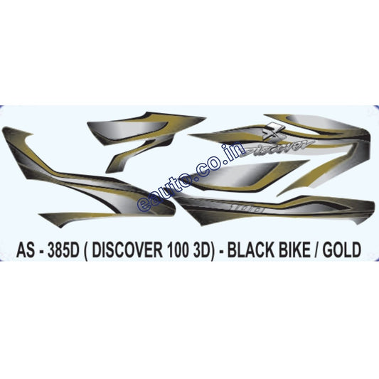 Graphics Sticker Set for Bajaj Discover 100 3D | Black Vehicle | Gold Sticker | Both Sides