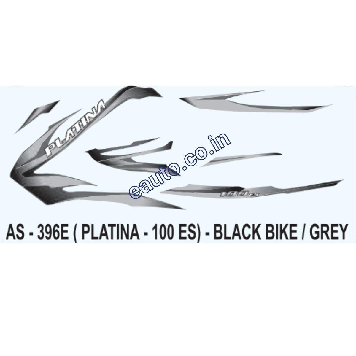 Graphics Sticker Set for Bajaj Platina 100 ES | Black Vehicle | Grey Sticker | Both Sides