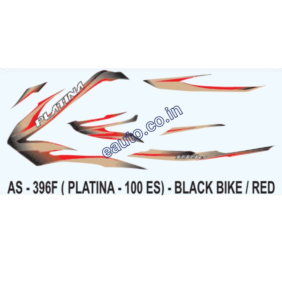 Graphics Sticker Set for Bajaj Platina 100 ES | Black Vehicle | Red Sticker | Both Sides