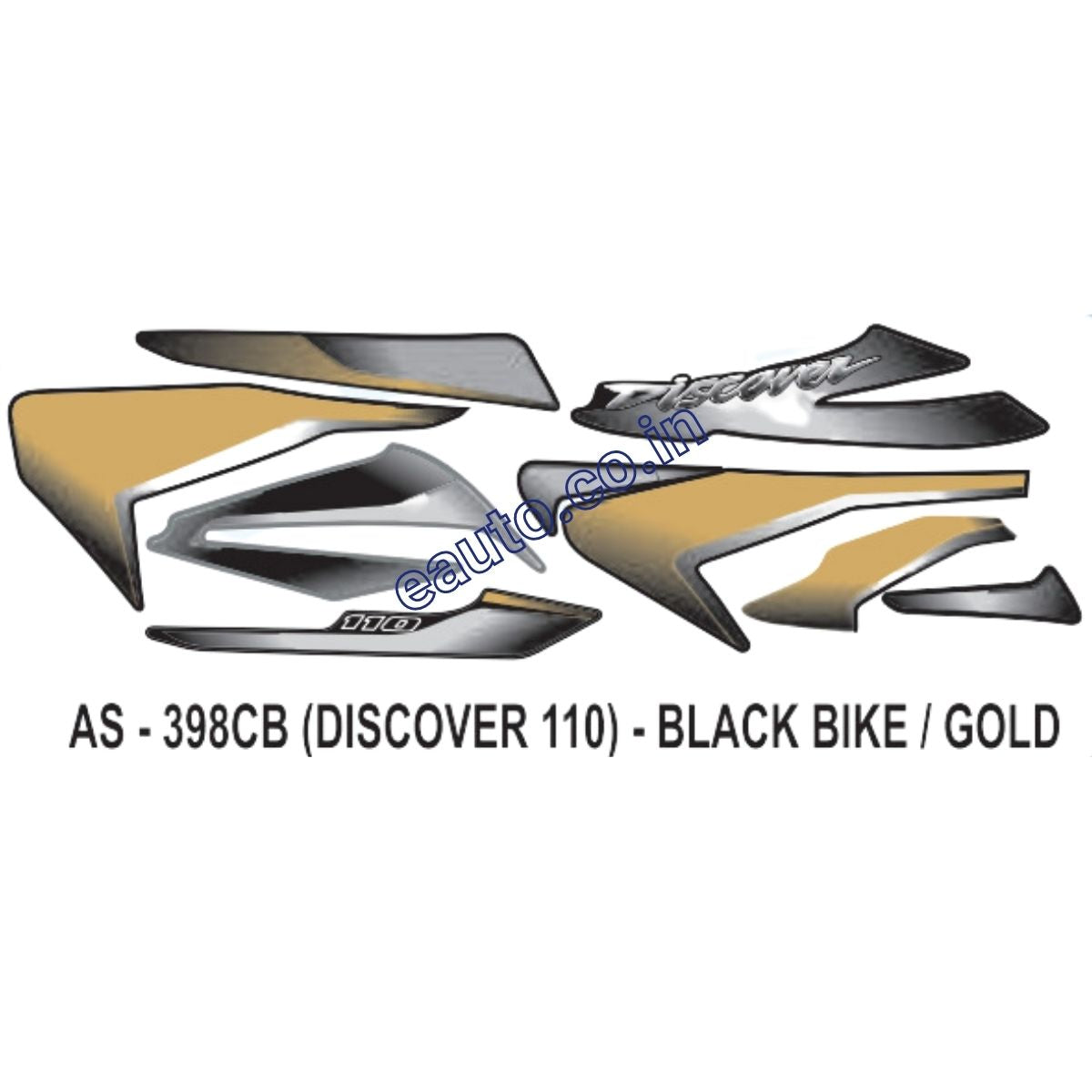 Graphics Sticker Set for Bajaj Discover 110 | Black Vehicle | Gold Sticker | Both Sides