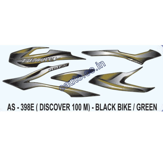 Graphics Sticker Set for Bajaj Discover 100M | Black Vehicle | Green Sticker | Both Sides