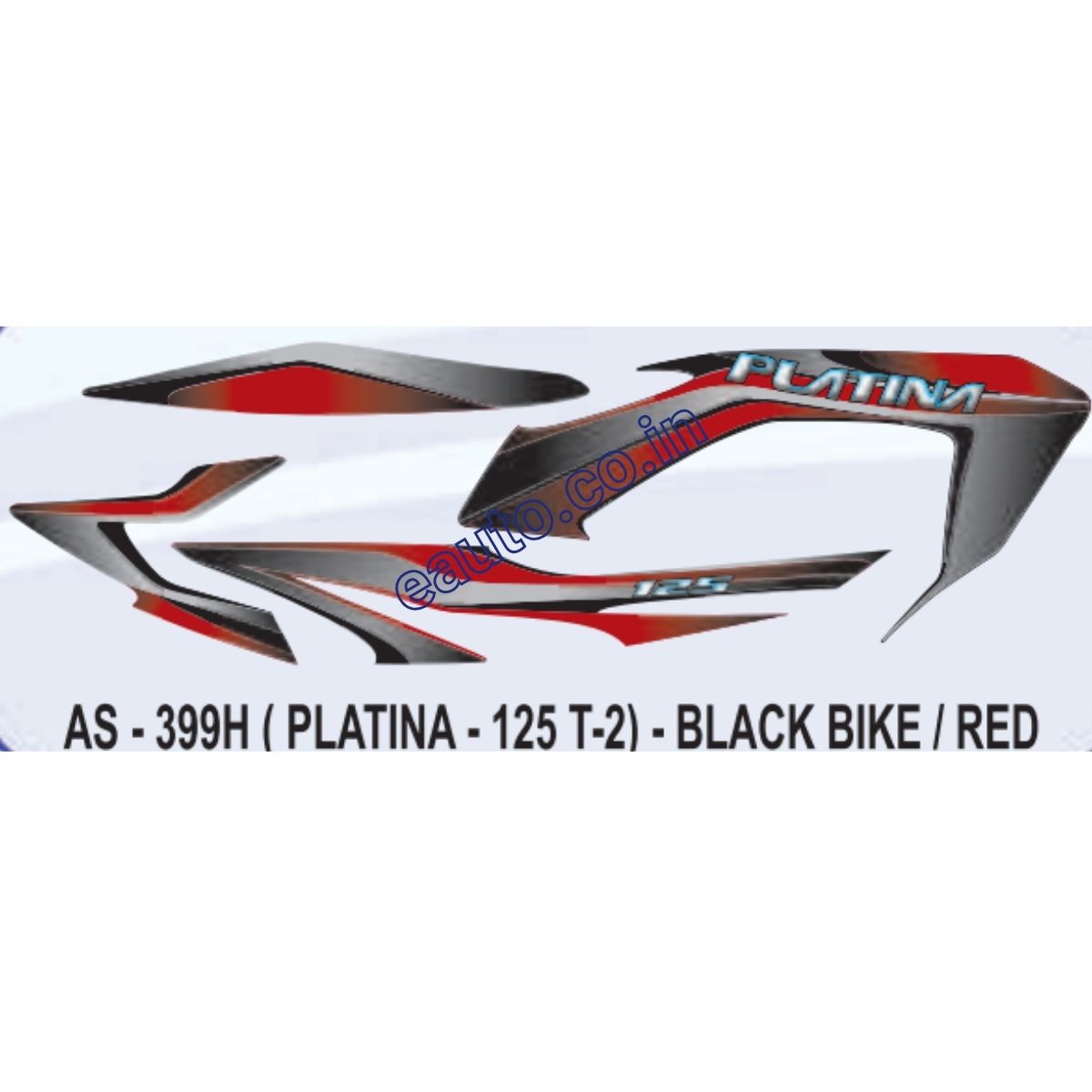 Graphics Sticker Set for Bajaj Platina 125 | Type 2 | Black Vehicle | Red Sticker | Both Sides