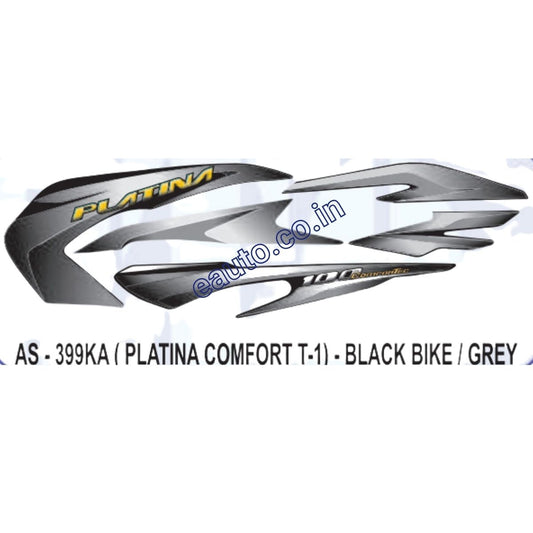 Graphics Sticker Set for Bajaj Platina Comfortec | Type 1 | Black Vehicle | Grey Sticker | Both Sides