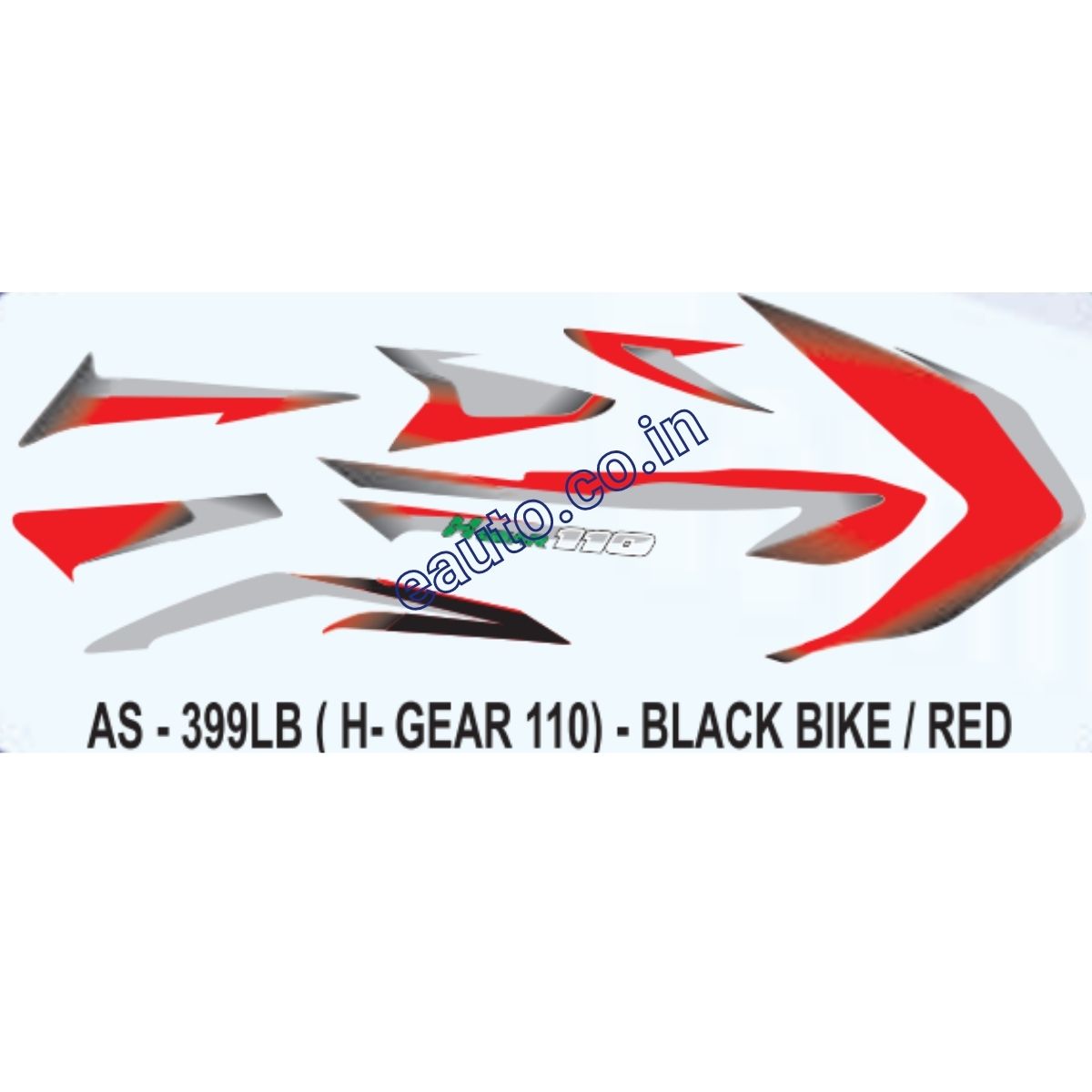 Graphics Sticker Set for Bajaj HGear 110 | Black Vehicle | Red Sticker | Both Sides