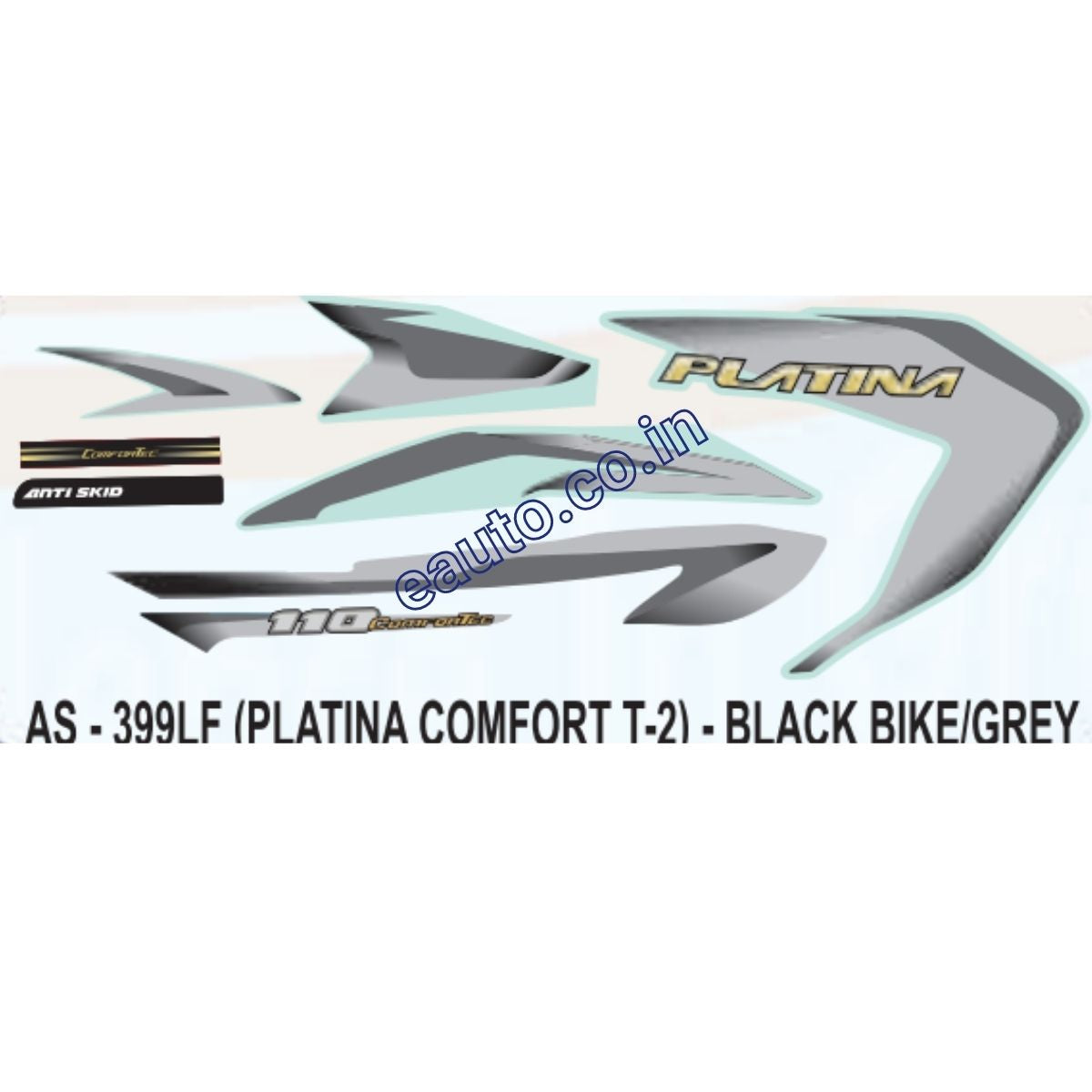 Graphics Sticker Set for Bajaj Platina Comfortec | Type 2 | Black Vehicle | Grey Sticker | Both Sides