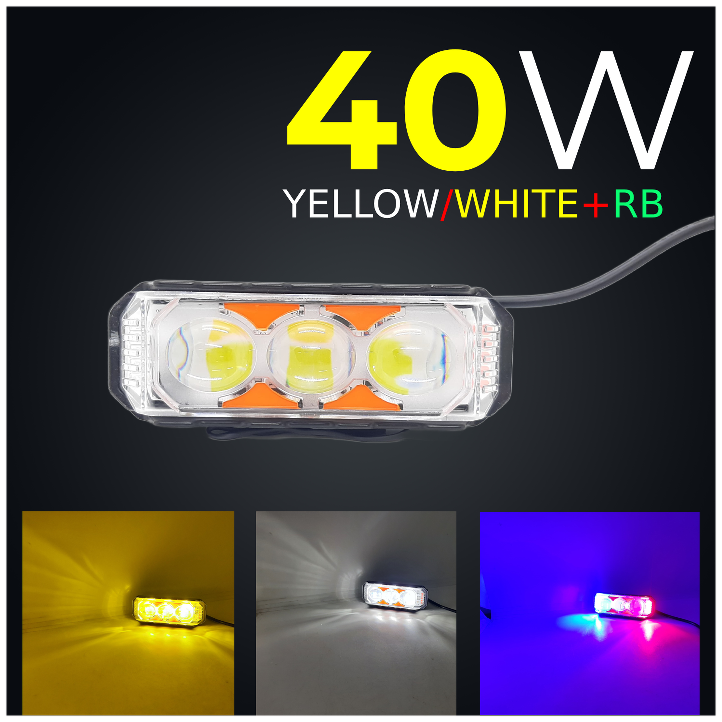 LIU HJG 40-60W Yellow/White & Red/Blue 3 LED Fog Light with Flashing Mode for Bike & Car (Pack of 1 Piece)