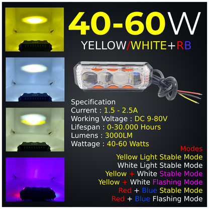 LIU HJG 40-60W Yellow/White & Red/Blue 3 LED Fog Light with Flashing Mode for Bike & Car (Pack of 1 Piece)