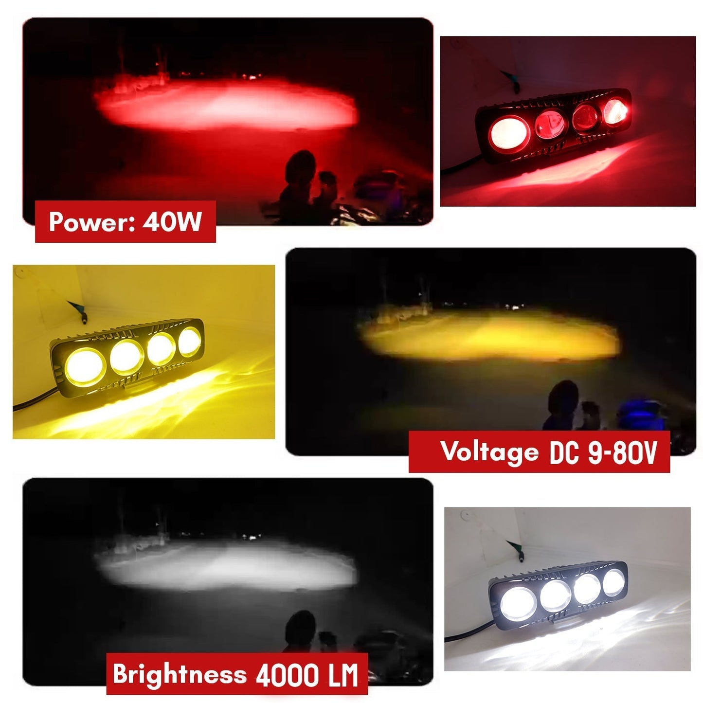 LIU HJG 4LED Fog Light Yellow/White with Alternating Flashing & RED Devil Eye Effect Light for Bikes and Cars (9V-80V, 40W) - Pack of 1