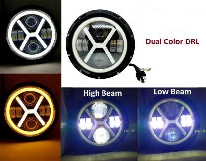 7 Inch LED Headlight for Bikes Dual Color, DRL with High and Low Beam