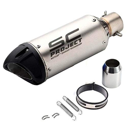 AUTOPOWERZ® Universal Stainless Steel Slip On Exhaust 36-51 mm Muffler Pipe for All Bikes/Motorcycle (Sc project Small silver silencer, Silver)