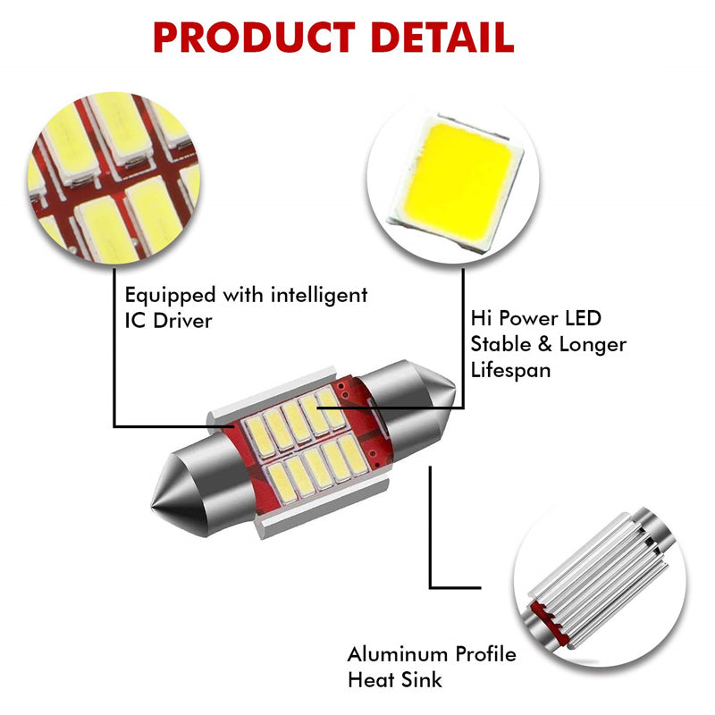 10 SMD Car Interior, Roof Led Light with Festoon Holder (5W) for All Cars (Red, 2 pcs)