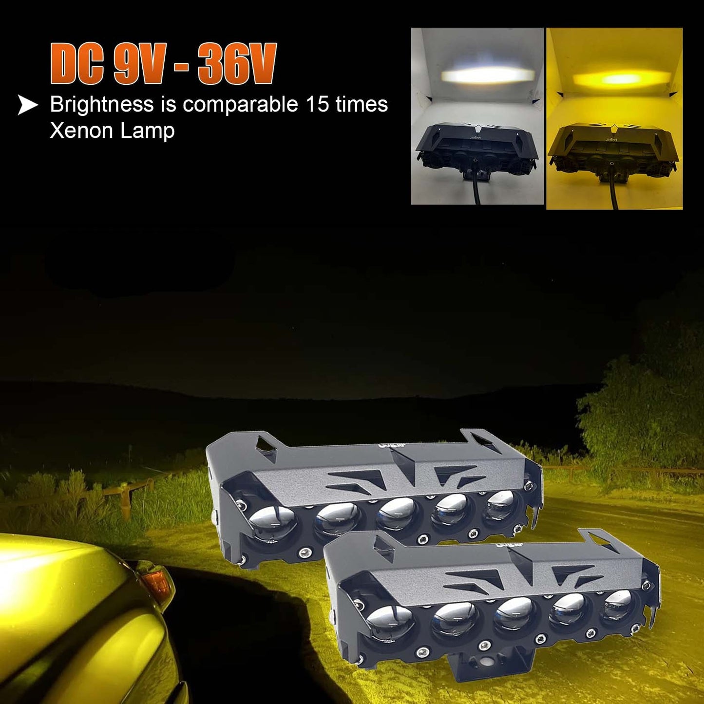 LIU HJG With Wiring Kit 180W (Pair) Mega Drive 5 Lens Dual Colour Yellow/White Led Fog Light (With 12 Months Warranty)