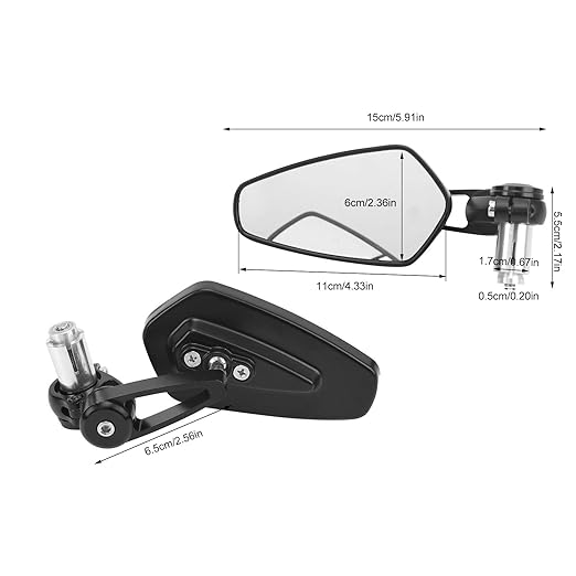 Universal Rearview Side Mirror, CNC Aluminium Bar End Mirror for All Bikes and Motorcycle, (Plain Black, Pack of 1 Set)