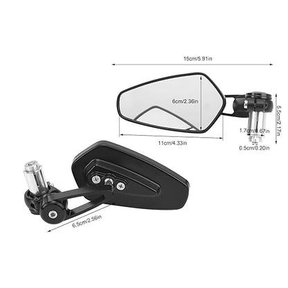 Universal Rearview Side Mirror, CNC Aluminium Bar End Mirror for All Bikes and Motorcycle, (Plain Black, Pack of 1 Set)