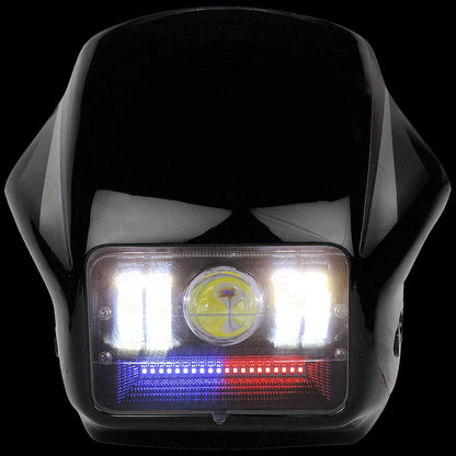 LED Projector Hi/Low Beam Headlight with Multi Red, Blue Pattern and White Flashing For Hero Splendor Plus, Splendor Pro, Splendor