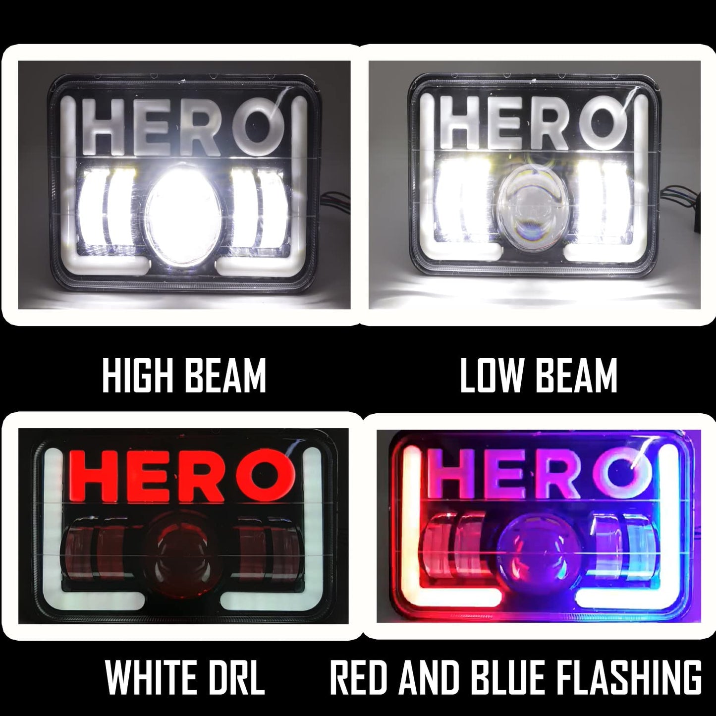 AUTOPOWERZ® LED Projector Hi/Low Beam Headlight Hero with White DRL, Red & Blue Flashing Pattern for Hero Splendor Plus, Splendor Pro, Splendor (Hero Splendor Headlight)