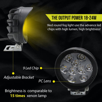 AutoPowerz 9LED Yellow-White Fog Light for Universal For Bike & Cars,Coming with Heavy Duty Compactable with all type Vehicles