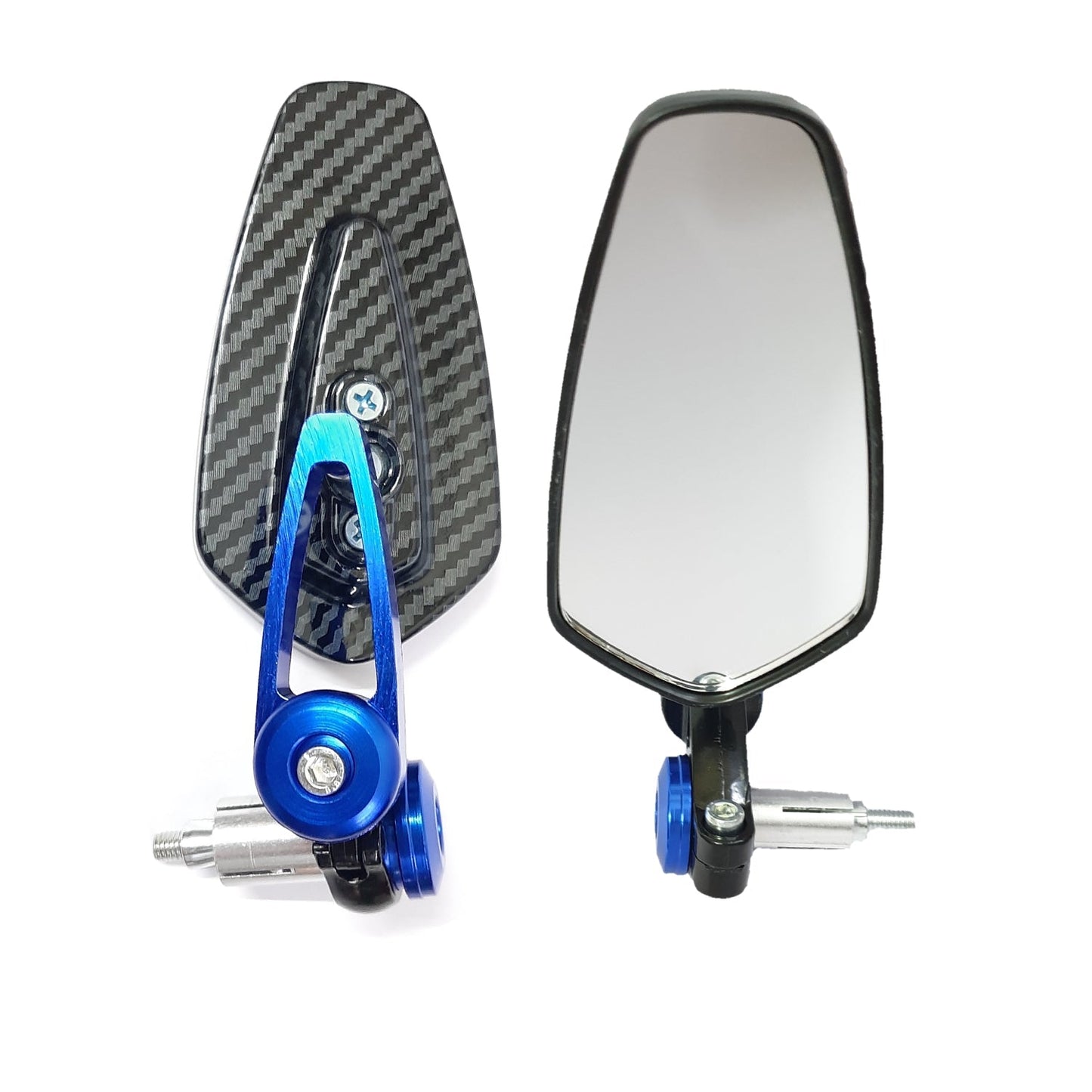 Universal Rearview Side Mirror, CNC Aluminium Bar End Mirror for All Bikes and Motorcycle, (Carbon-Blue, Pack of 2)