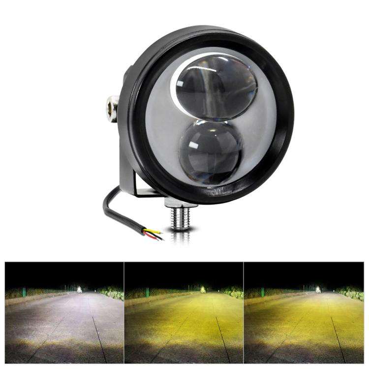 Yellow/White 30W Dual Lens Mini Fog Light (12V DC, Pack of 1 Pcs, Universal for Bikes & Cars)