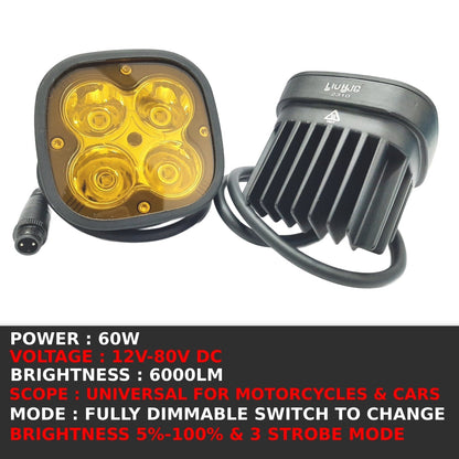 LIU HJG 60 Watt with Wiring Kit Universal Led Fog Light With Yellow Lens Cover (60W, 12V-80V, DC,) ( Pack of 2 Pcs)