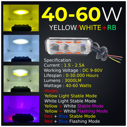 LIU HJG 40-60W Yellow/White & Red/Blue 4 LED Fog Light with Flashing Mode for Bike & Car (Pack of 1 Piece)