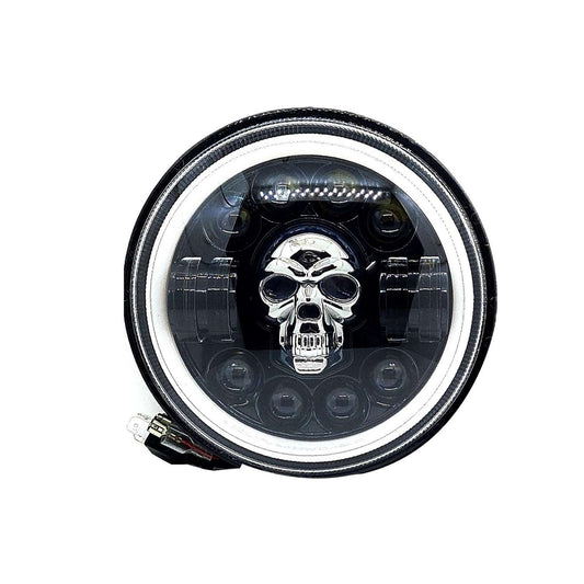 7 Inch Skull Round Led Headlight for Bikes and Cars (12V-80V, 75W to 90W)