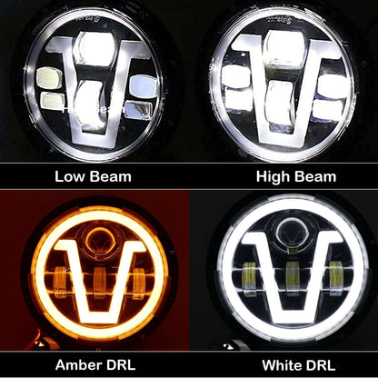 7 Inch Dual Color DRL with High & Low Beam LED Headlight for Bikes and Cars