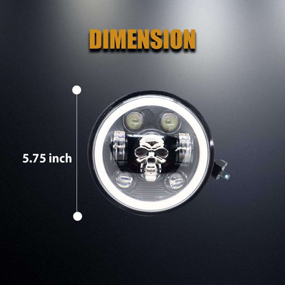 5.75 Inch Round Skull LED Headlight for Bike & Cars (12V-80V, 75W)