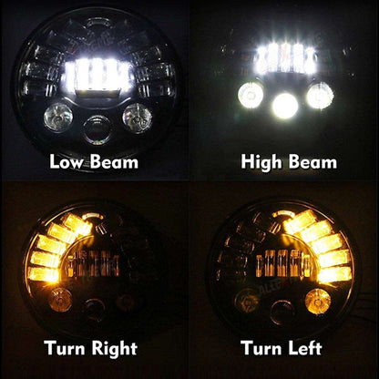 7 Inch Round Led Headlight with Turn Signal Indicator & Hi/Low Beam for Bikes and Cars