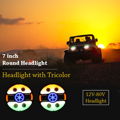 7 Inch Tri Colour Round LED Headlight For Bikes and Cars (12V-80V 90W) (Tiranga)