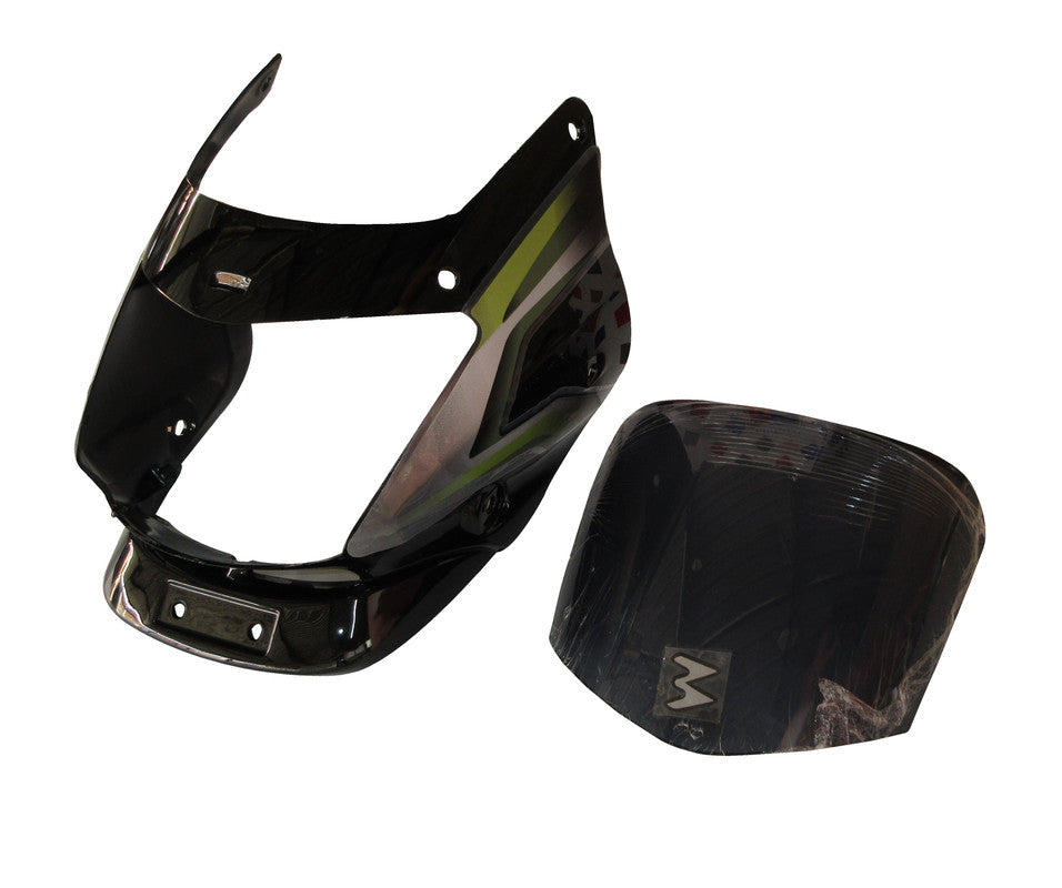 Headlight Visor With Glass Fit For Bajaj Platina 125CC Black ( Green Sticker )