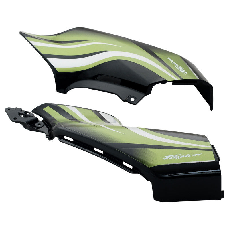 Side Panel / Side Cowl Set Fit For Hero Passion Xpro Black Colour For Green Bike (Green Sticker)