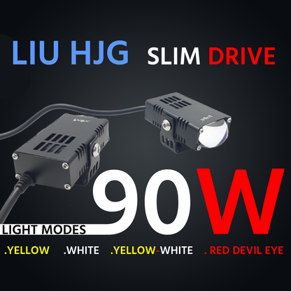 LIU HJG Yellow White & Red Devil Eye Slim Drive Fog Light Universal for Car, Motorbike, Truck, Van (12V-36V DC, 90W)