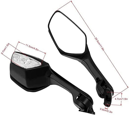 Adjustable Rear View Side Mirror with Turn Signal Led Indicator Compatible with R15-V3-V4, Kawasaki Ninja Bikes (1Set)