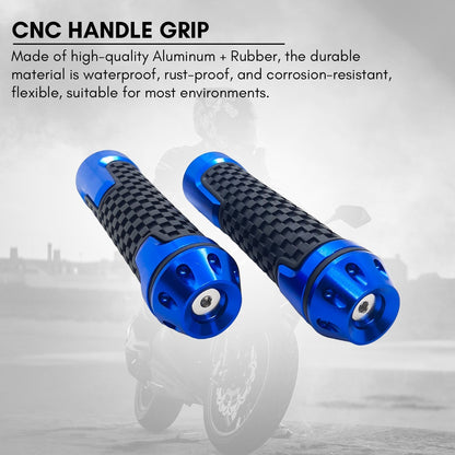 Aluminum and Rubber Motorcycle Grips Non Slip Universal High Strength Handlebar Grip Cover for Motorcycle (Pack of 2, Blue)